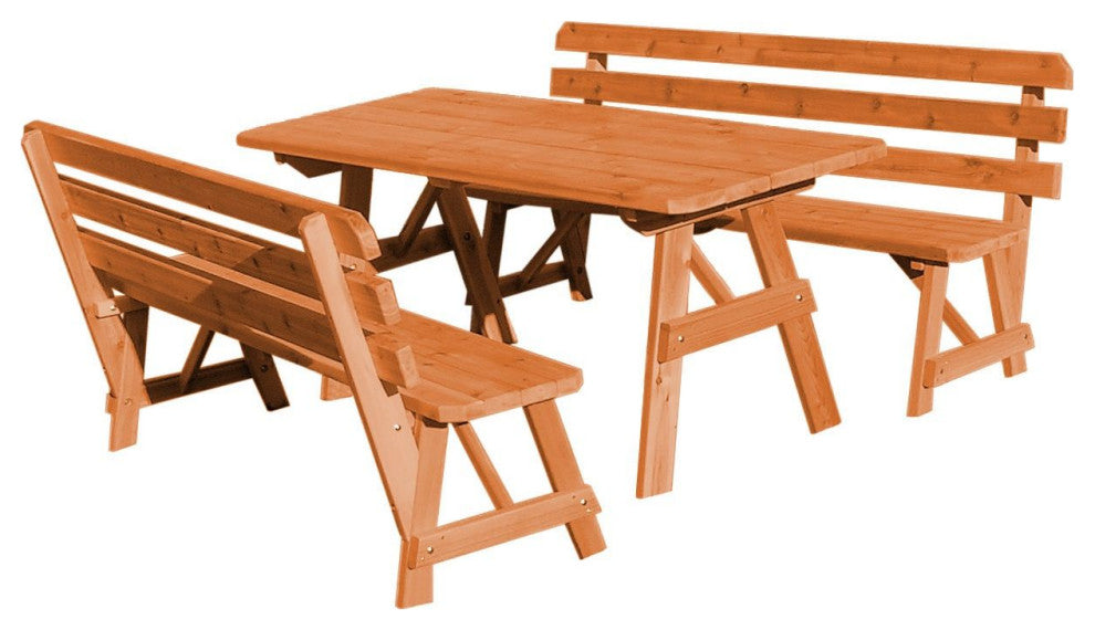 Cedar Picnic Table with 2 Backed Benches, Cedar Stain, 8 Foot
