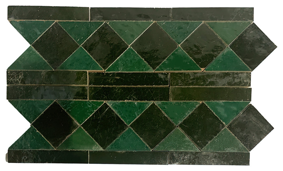 Contemporary Zellige Border, 12"x3 3/4"x1/2", Hunter Green/Green