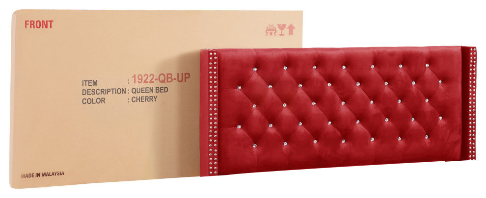 Chester Upholstered Velvet Bed, Cherry, Full