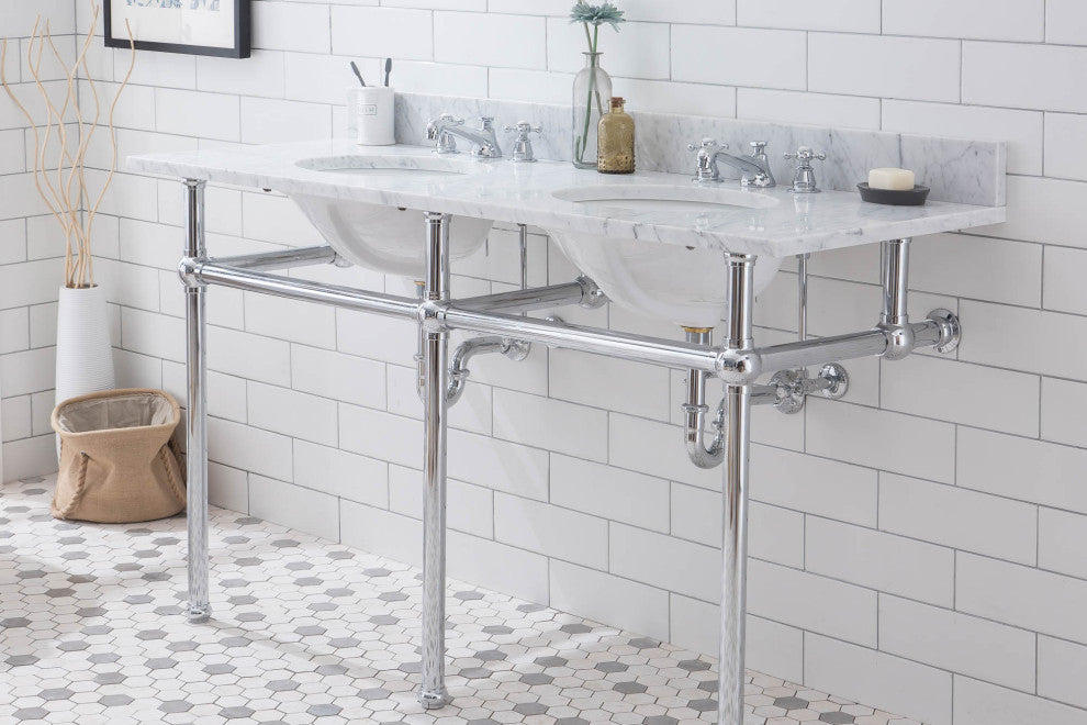 Embassy 60" Wide Double Wash Stand, P-Trap, Countertop With Basin