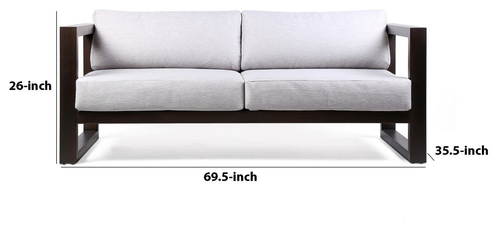Benzara BM236929 Wood Frame Outdoor Sofa With UV Resistant Fabric Cushions, Gray