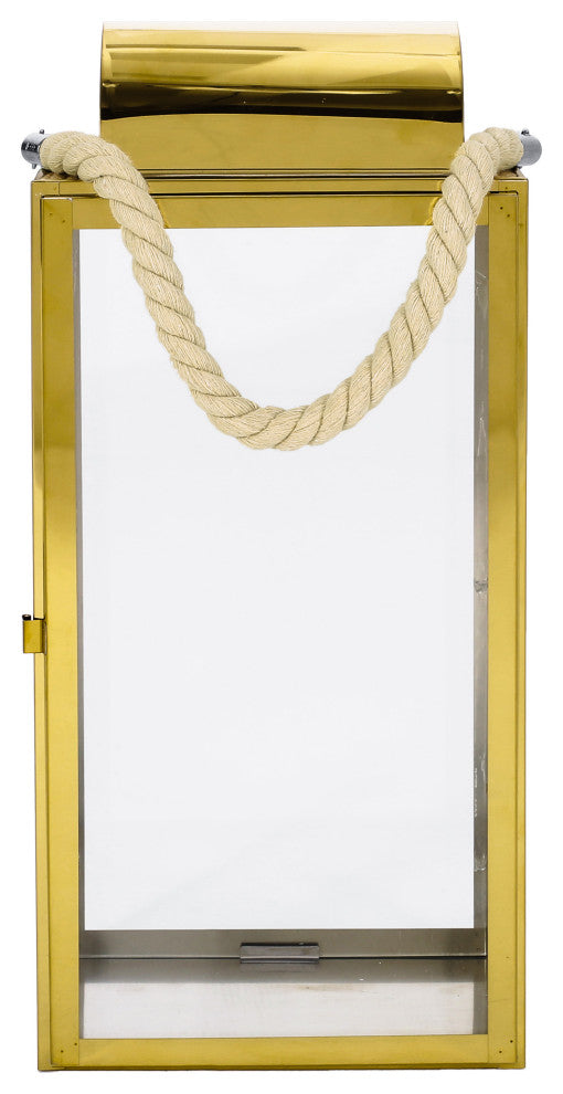 Brianna Outdoor 19" Modern Stainless Steel Lantern, Gold