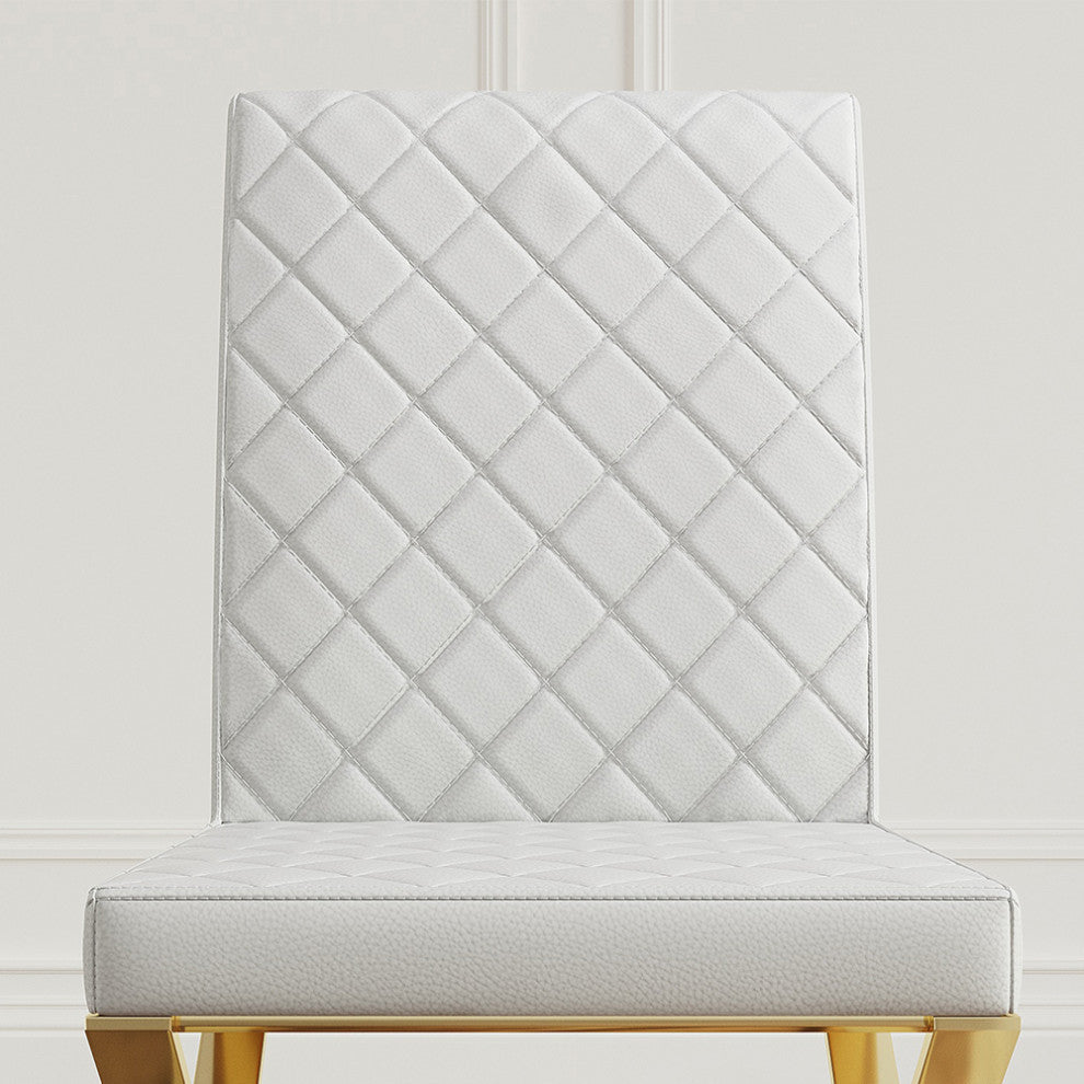 Dochic Modern White Leather Dining Room Chair Upholstered Gold Legs (Set of 2)