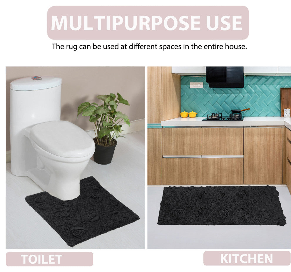 Modesto Bath Rug Bath Rugs Set, 3-Piece Set With Runner, Gray