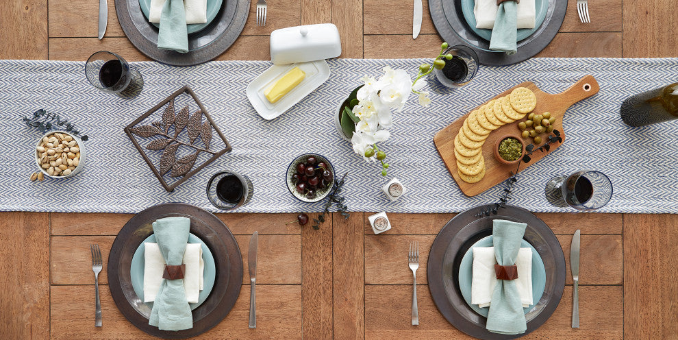 Stone Blue Chevron Table Runner 15x72