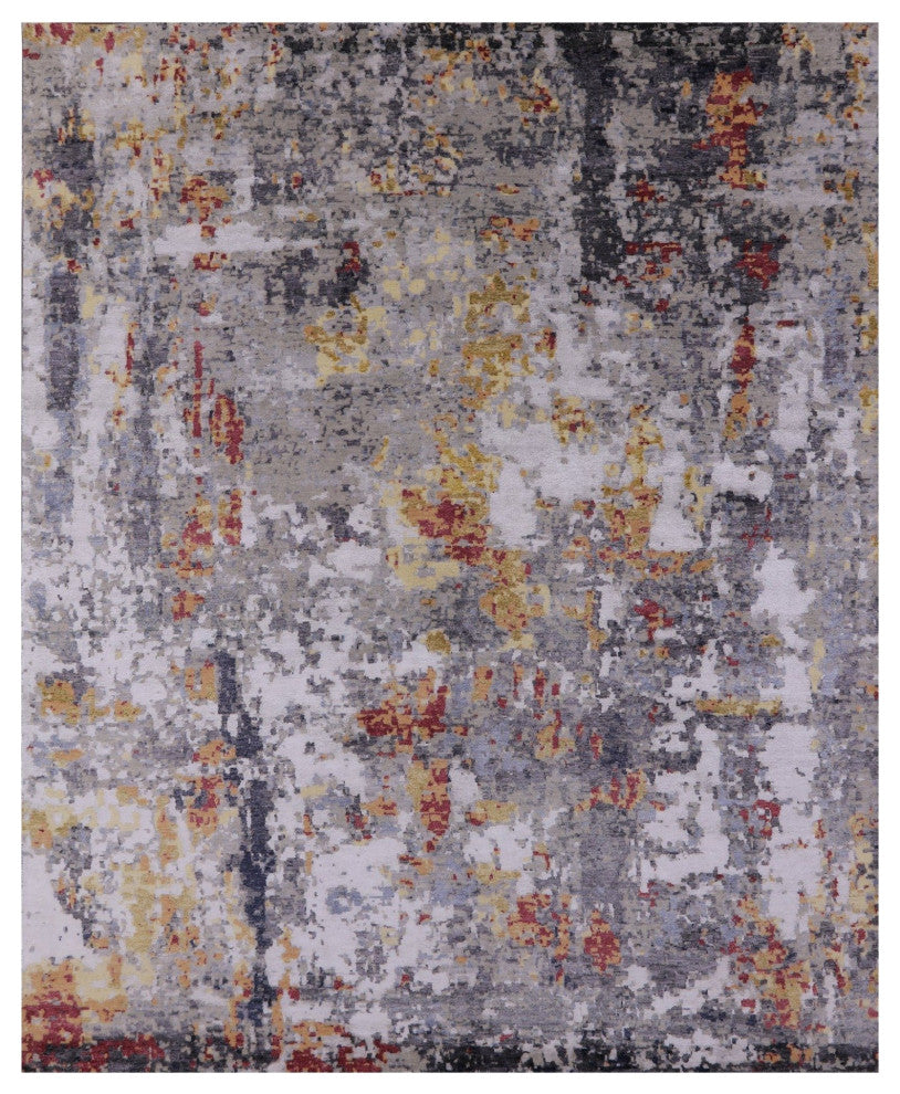 8' 0" X 10' 0" Abstract Wool and Silk Hand-Knotted Rug Q6274