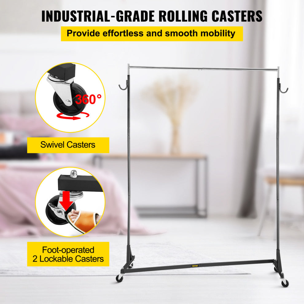 Z Rack Adjustable Height Rolling Garment Rack, Black, 23.62x62.99x70.87 in