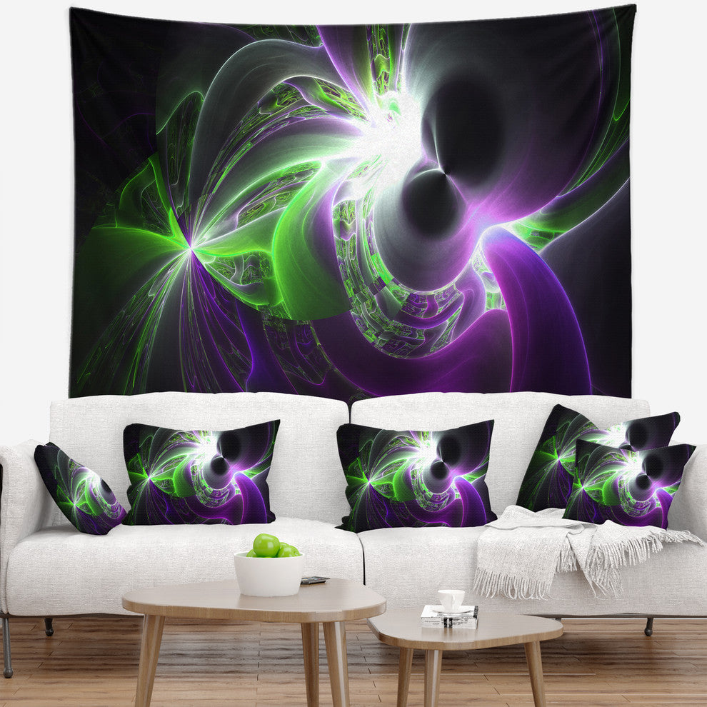 Glowing Purple Green Plasma Abstract Wall Tapestry, 80"x68"