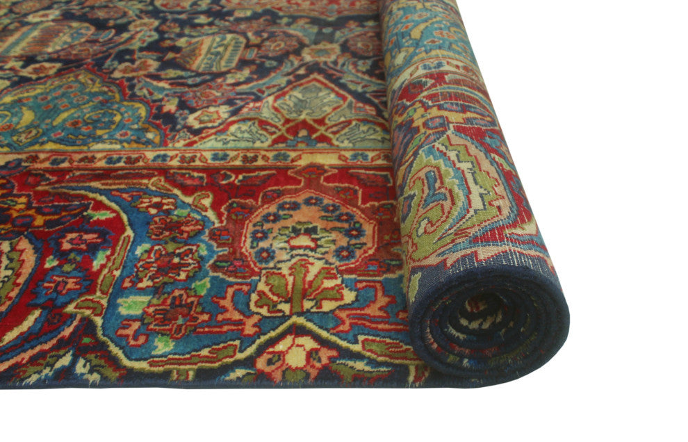 Fine Vintage Distressed Bernal Navy/Red Rug, 9'9 x 12'3