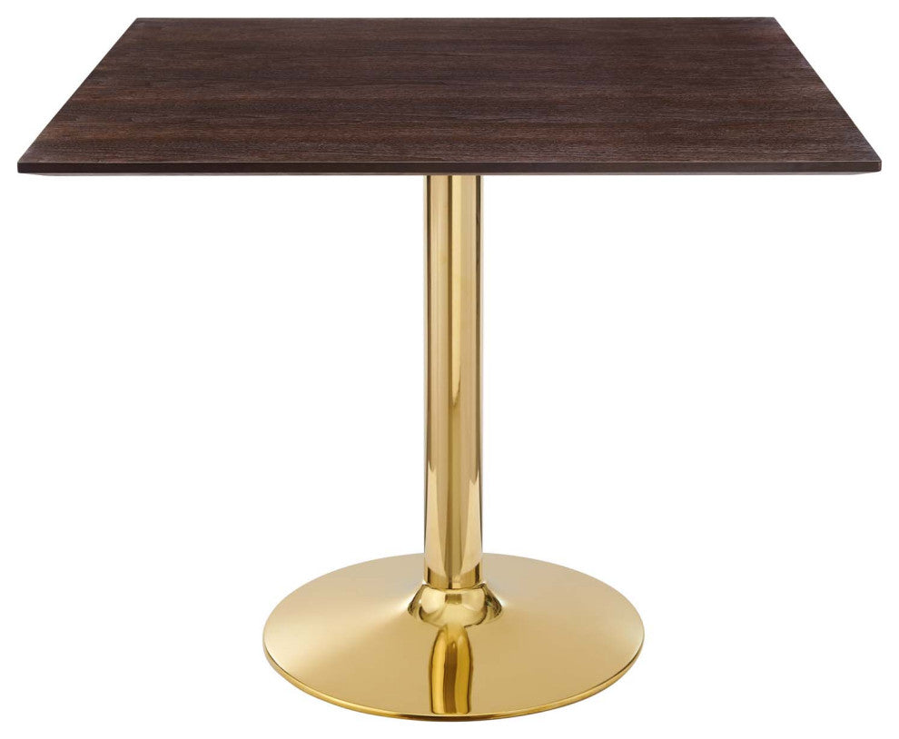 35" Dining Table, Square, Gold Walnut, Metal, Modern Bistro Hospitality