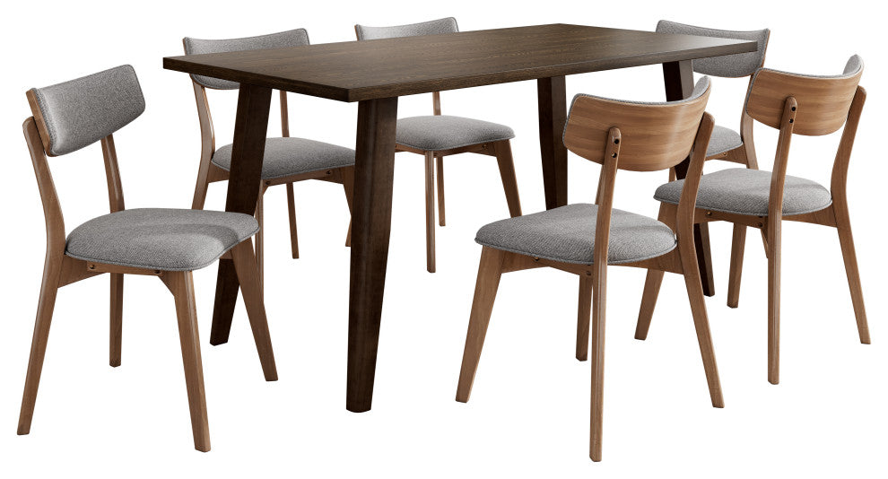 GDF Studio 7-Piece Mid-Century Dining Set, 6 Chairs, Dark Gray/Walnut/Brown