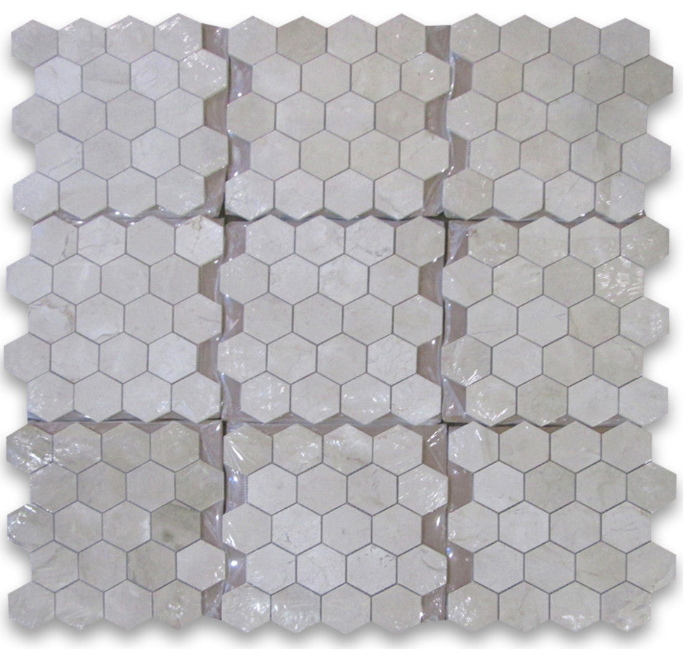 Crema Marfil Marble 3 inch Hexagon Mosaic Tile Polished, 1 sheet