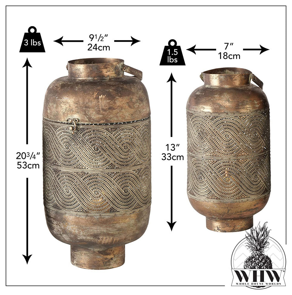 2 Piece Moroccan Roped Lattice Lantern Set