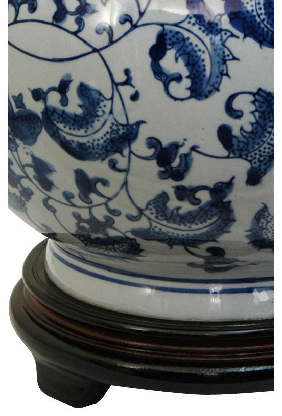 12" Floral Blue and White Porcelain Vase