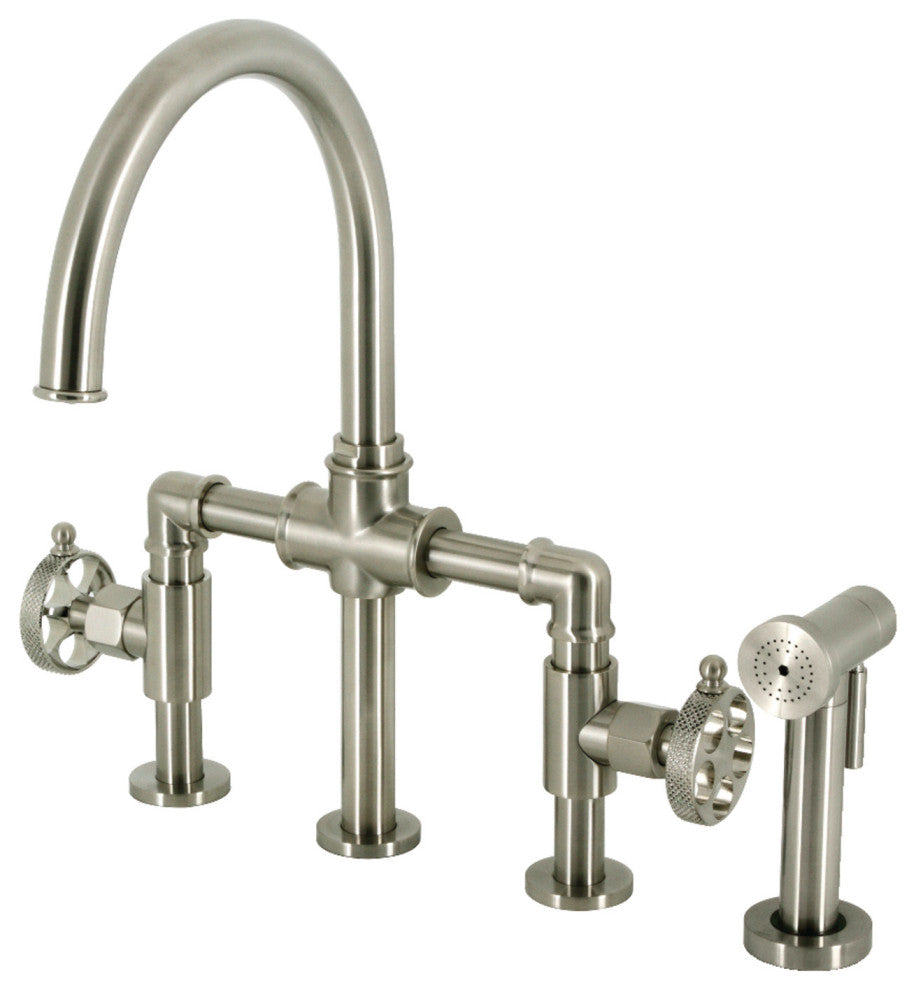 KS2338RKX Webb Bridge Kitchen Faucet With Brass Sprayer, Brushed Nickel