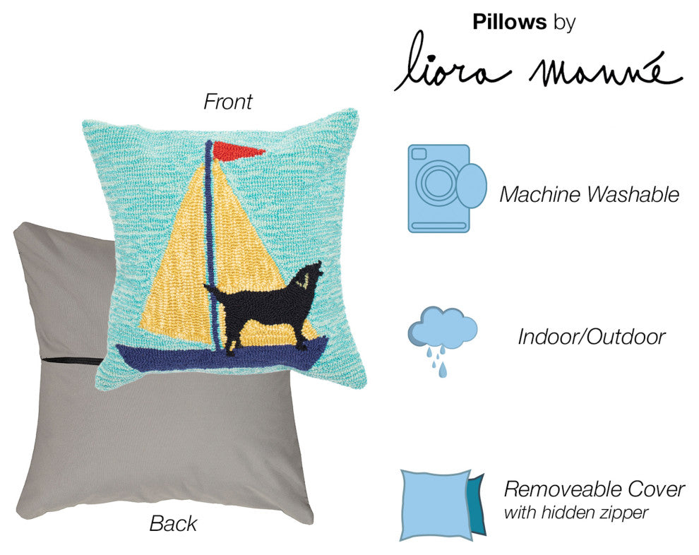 Frontporch Sailing Dog Pillow, Yellow, 18"x18"