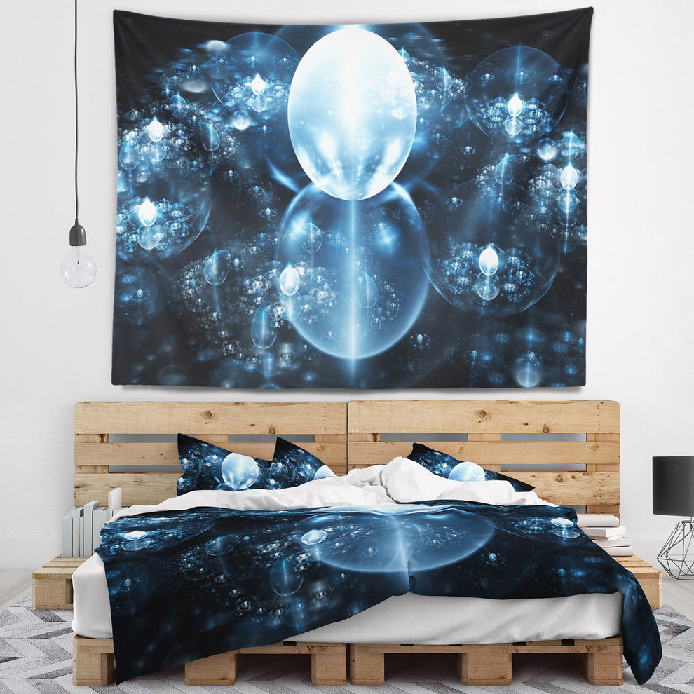 Blue Water Drops on Mirror Abstract Wall Tapestry, 39"x32"