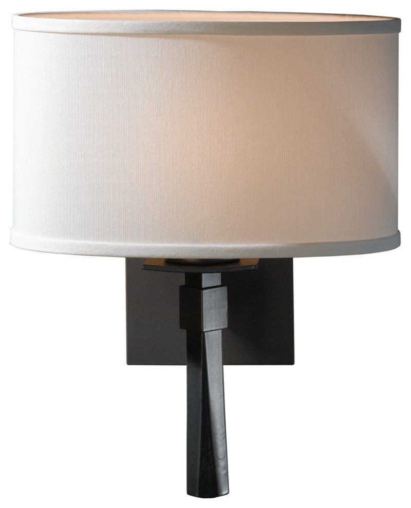 Beacon Hall Oval Drum Shade Sconce, Black Finish, Natural Anna Shade