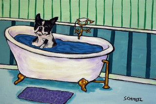 "Boston Terrier Bath" Painting Print on Wrapped Canvas, 60"x40"