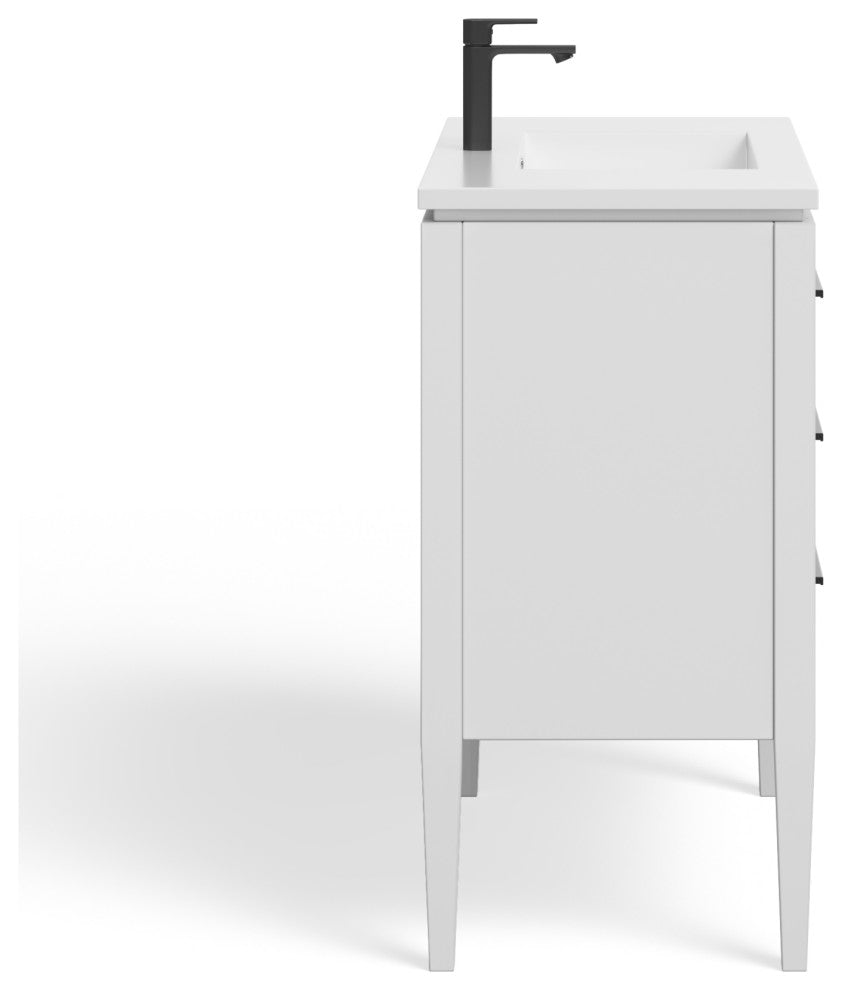 Celios Bathroom Vanity, White With Black Trim, 36", Single Sink, Freestanding
