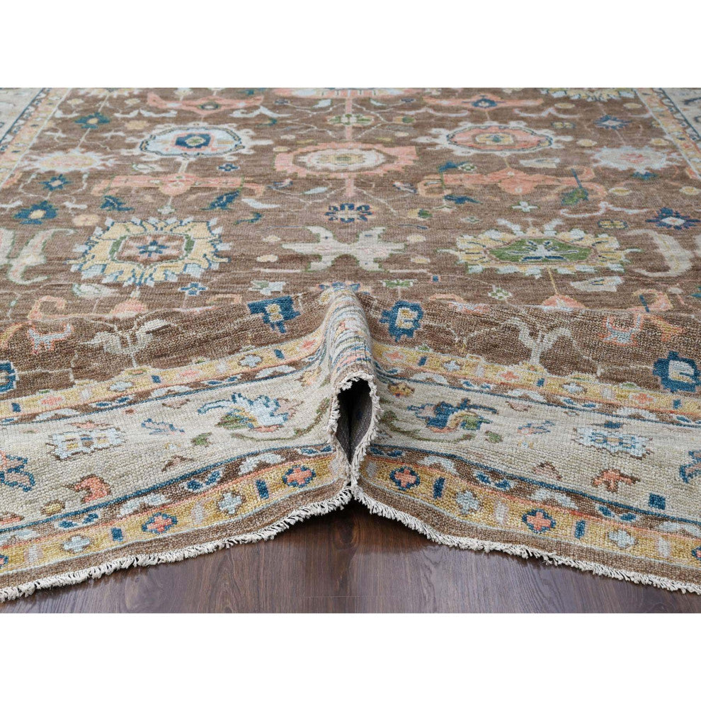 Camel Brown Oushak Design Hand Knotted Wool Oversize Oriental Rug  12'x17'9"