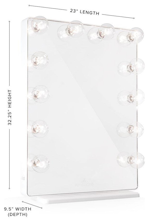 Hollywood Glow XL 2.0 Vanity Mirror, White, Clear Led Globe Bulbs