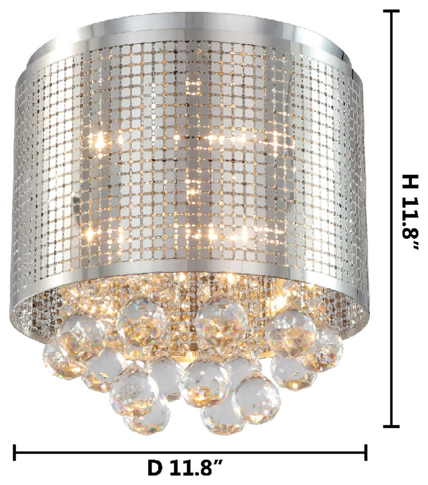 Chrome Frame, Clear Crystal Drop Flushmount