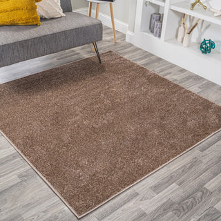 Haze Solid Low-Pile Brown 6' Square Area Rug