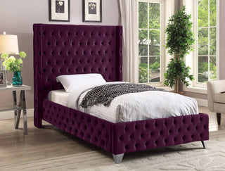Savan Velvet Upholstered Bed, Purple, Twin