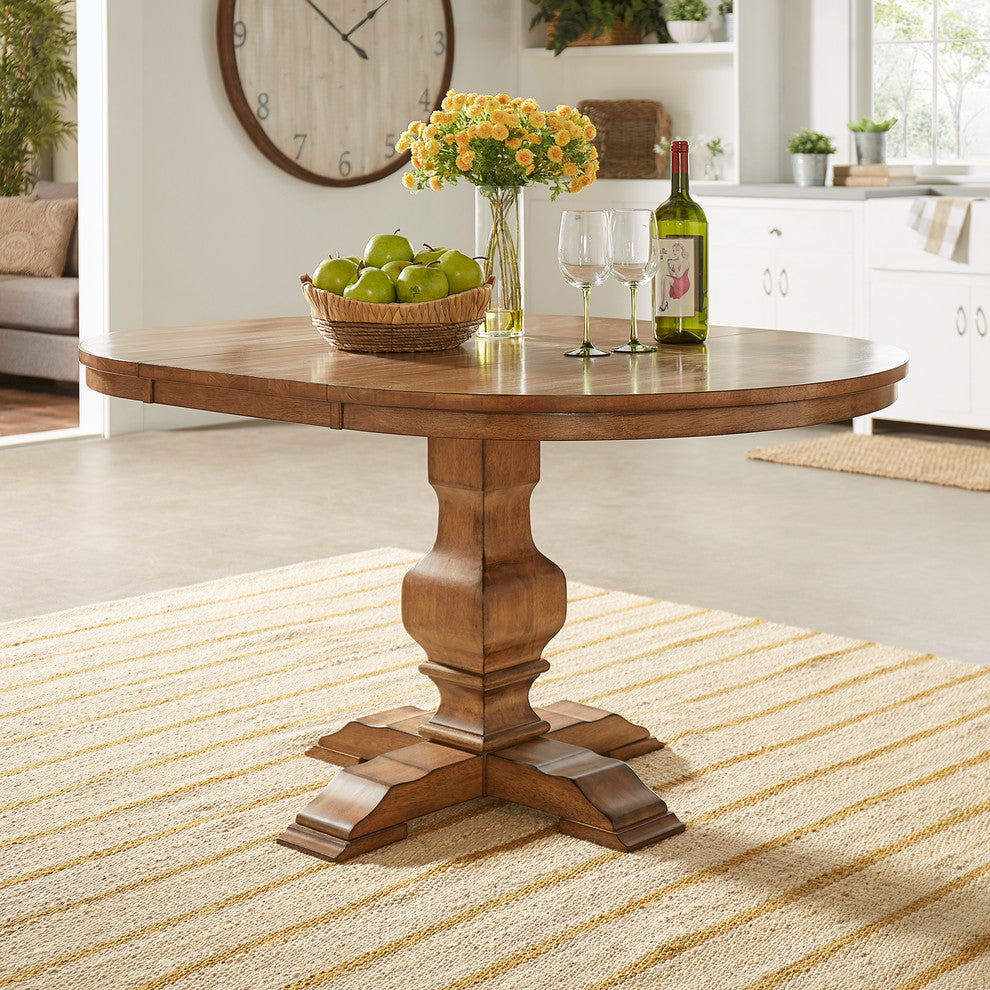 Arbor Hill Two-Tone Oval Pedestal Base Extendable Dining Table, Oak