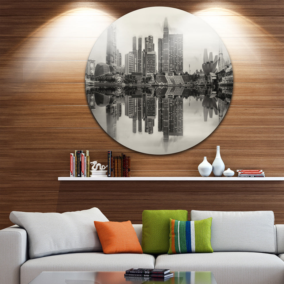 Singapore Skyline View Panorama, Cityscape Round Metal Wall Art, 36"