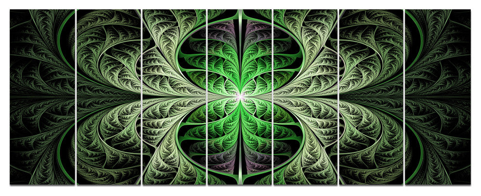 Fabulous Green Fractal Texture, Abstract Canvas Art Print, 83"x32", 7 Panels
