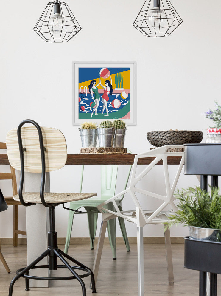 "Pool Side Attraction" Framed Painting Print, 18"x18"
