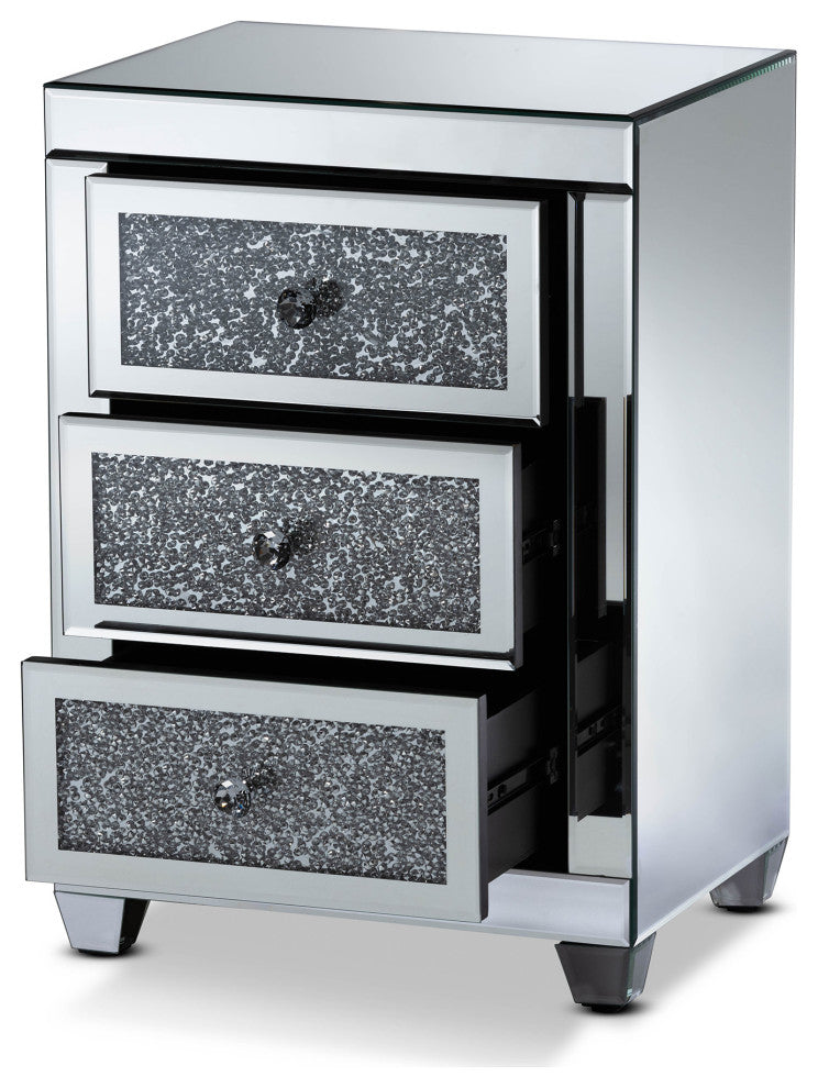 Ralston Contemporary Glam and Luxe Mirrored 3-Drawer Nightstand