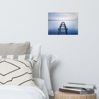 Soft Blue Lake and Abandoned Pier Landscape Photo Loose Wall Art Prints, 12" X 16"