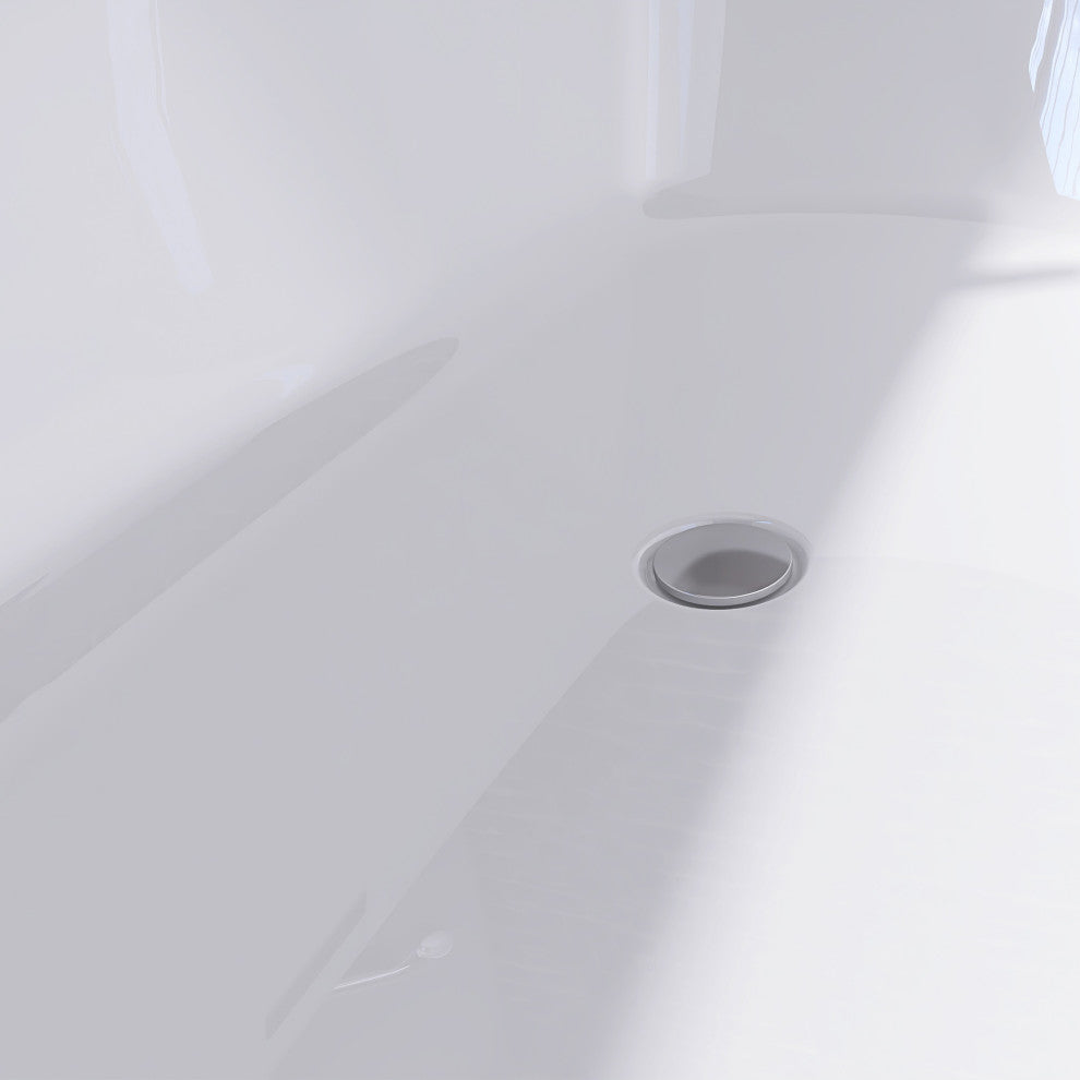 Acrylic Oval Freestanding Flatbottom Soaking Bathtub in Glossy White, 67"31"