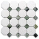 Thassos White Marble Octagon Mosaic Tile Sagano Green Dots Polished, 1 sheet