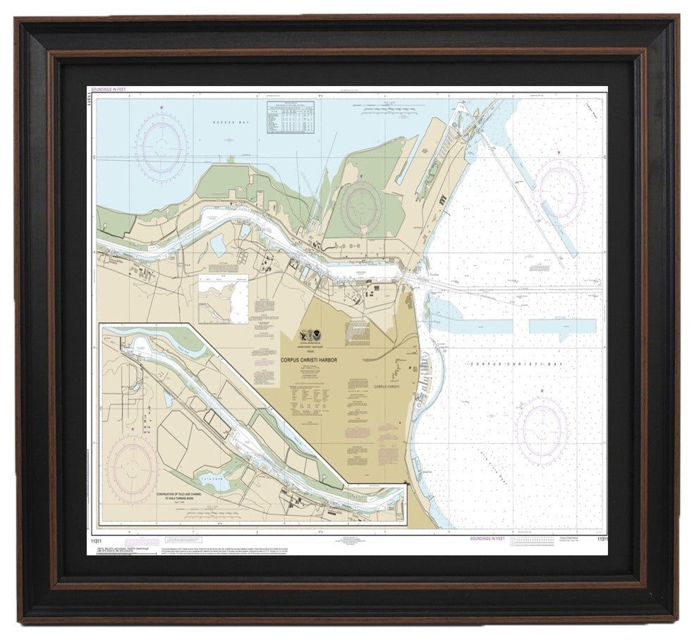 Nautical Chart, Corpus Christi Harbor, Framed