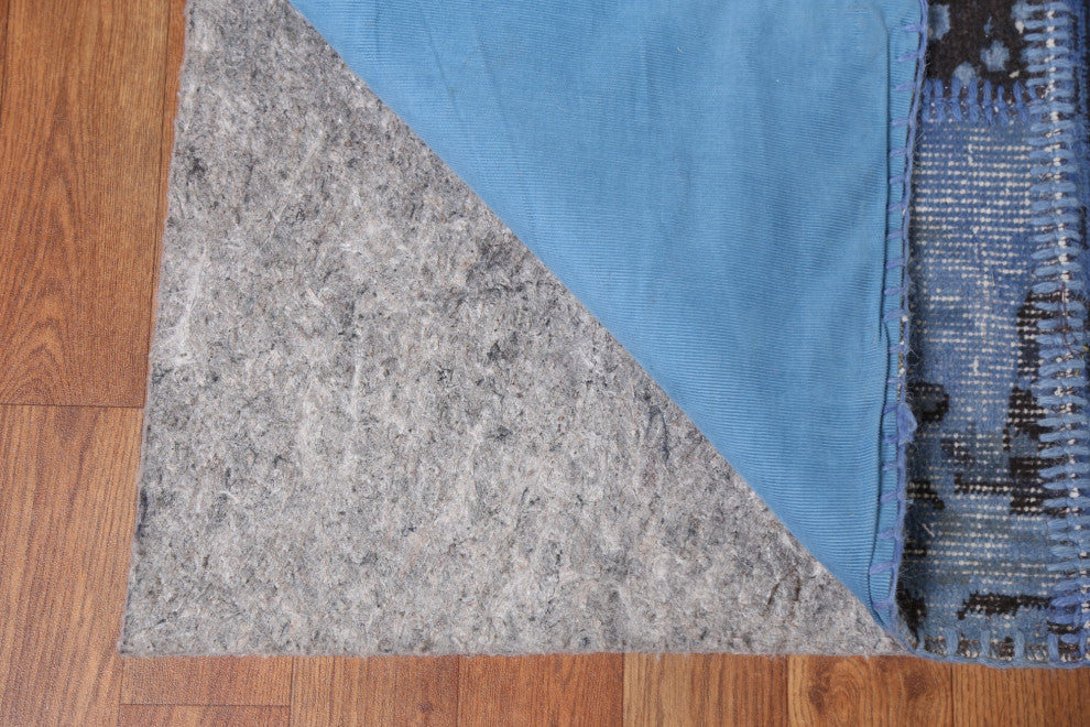 Blue Over-dyed Patchwork Turkish Area Rug Hand-tufted Wool Carpet 9x12
