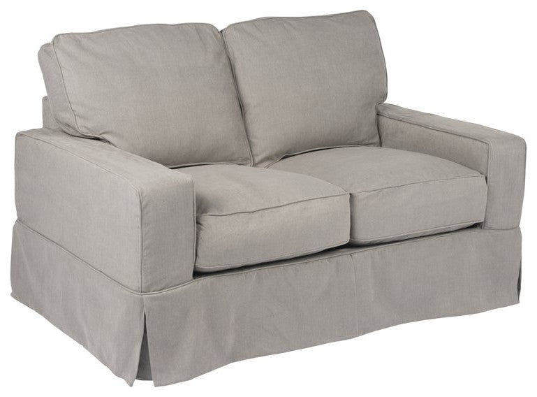 Box Cushion Slipcovered Loveseat, Stain Resistant Performance Fabric, Gray