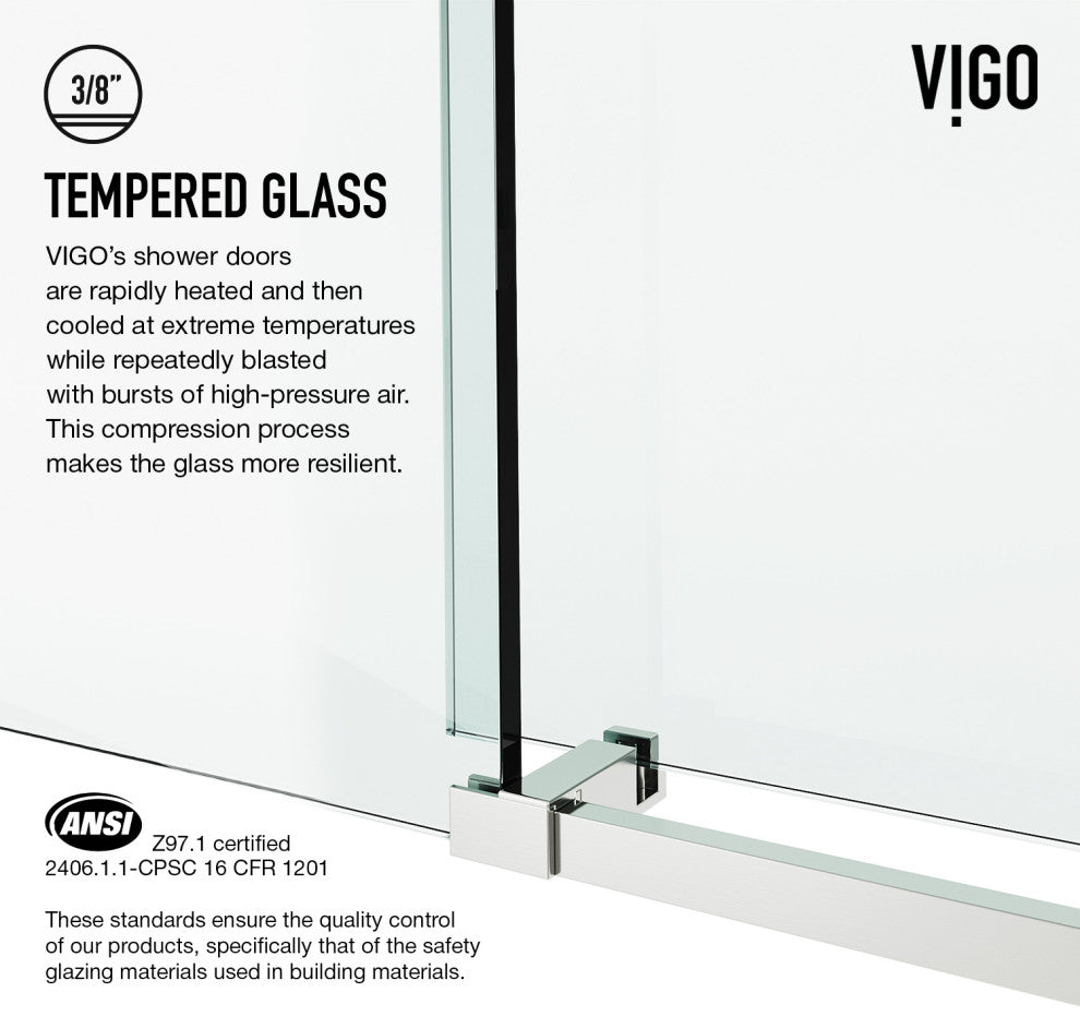 VIGO Elan E-Class Frameless Sliding Shower Enclosure, Stainless Steel, 36" D X 48" W X 82" H, Right Base