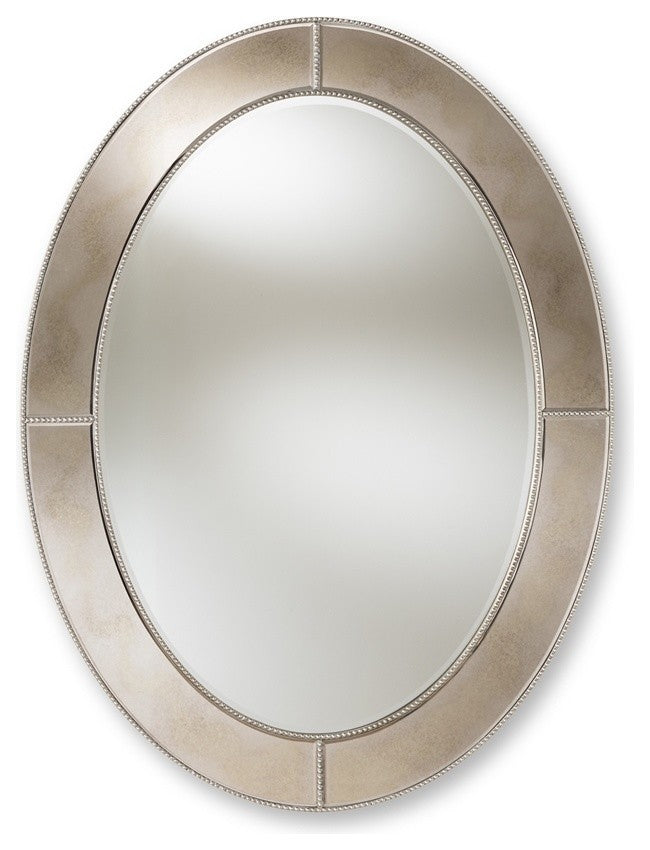Modern And Contemporary Antique Silver Finished Oval Accent Wall Mirror