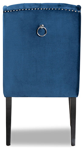 Cassondrah Contemporary Glam Velvet Wingback Dining Chair, Navy Blue/Dark Brown