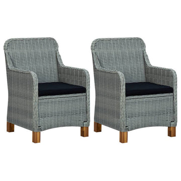 vidaXL Patio Chairs 2 Pcs Dining Chair with Cushions Poly Rattan Light Gray