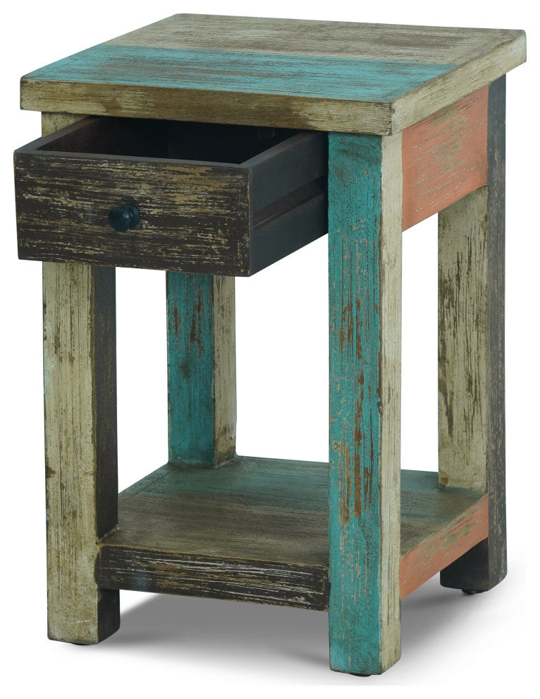 Tracey Boho Handmade Distressed Mango Wood Large Side Table, Multicolored