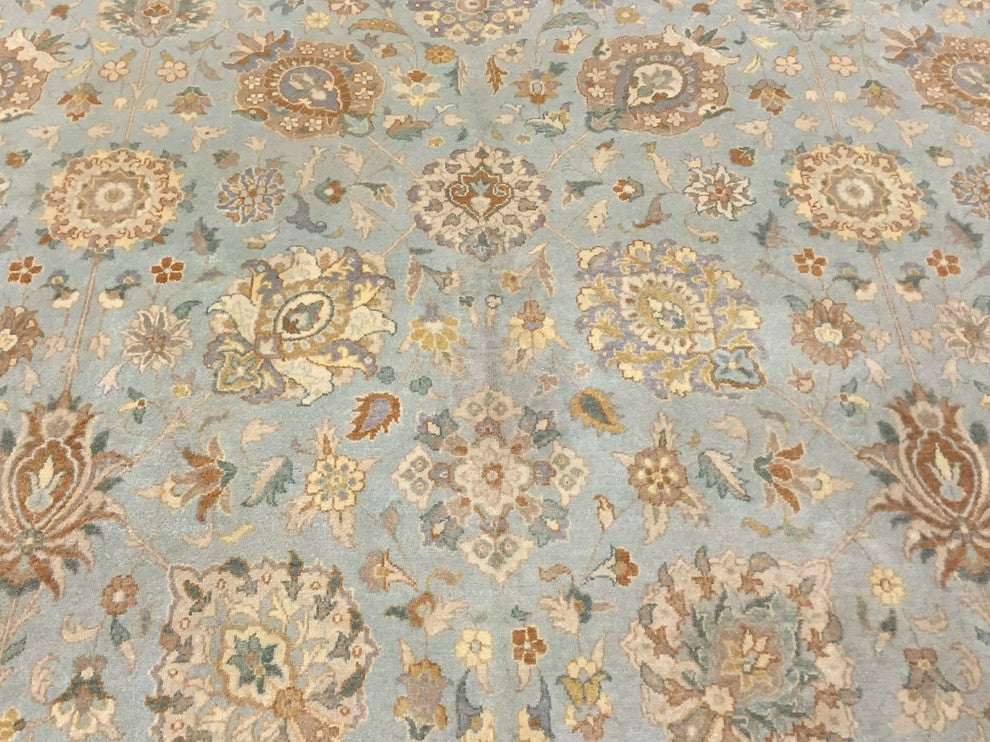 Turkish-Knotted Morvarid Light Blue/Beige Rug, 10'x14'2"