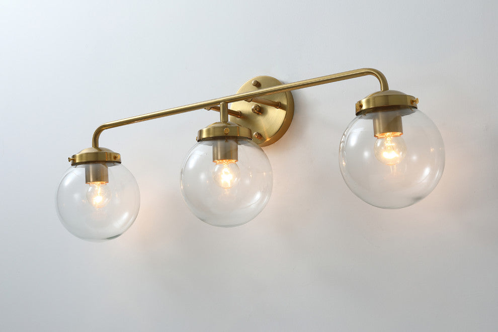 3-Lights Clear Globe Transparent Glass Shade Dimmable Wall Sconce Vanity Light