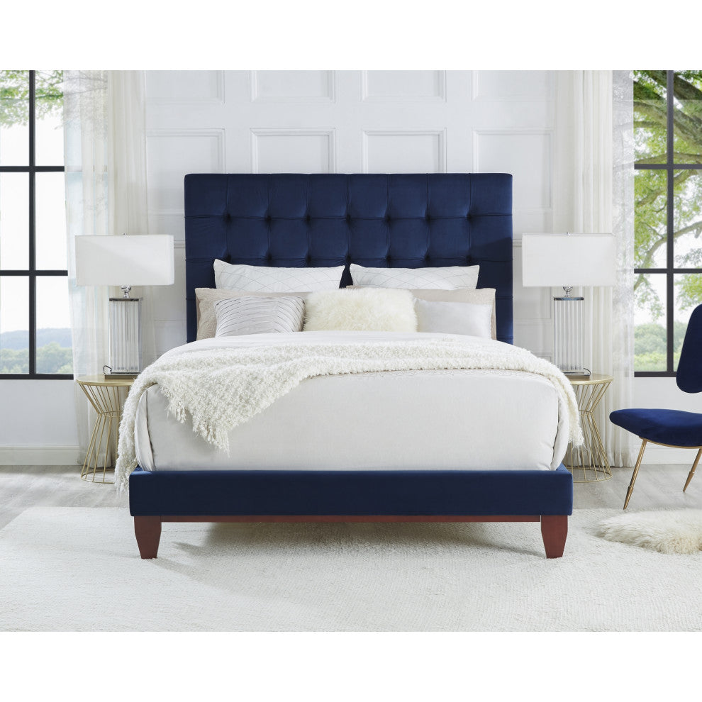 Baldwin Button Tufted Platform Bed, Navy Blue, King