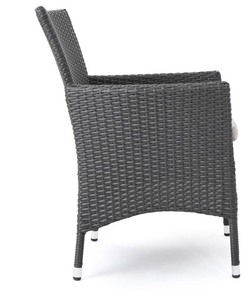 GDF Studio 3-Piece Lori Outdoor Wood and Wicker Bistro Set, Gray and Light Gray