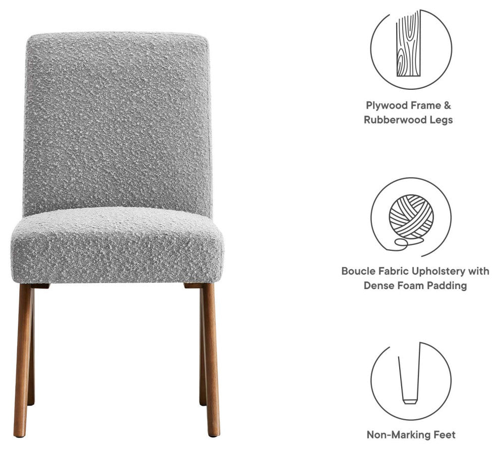Lyra Boucle Fabric Dining Room Side Chair, Set of 2, Light Gray